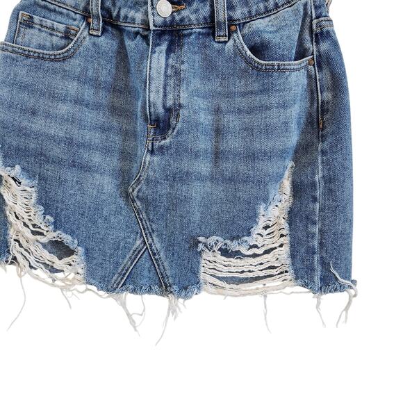Pacsun Frayed Hem Denim Medium Wash Cut Off Jean Mini Skirt Blue Cotton Size 26 - Picture 2 of 7